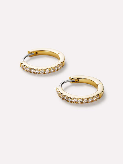 Gold Huggie Hoop Earrings - Pave Huggie Hoops Small