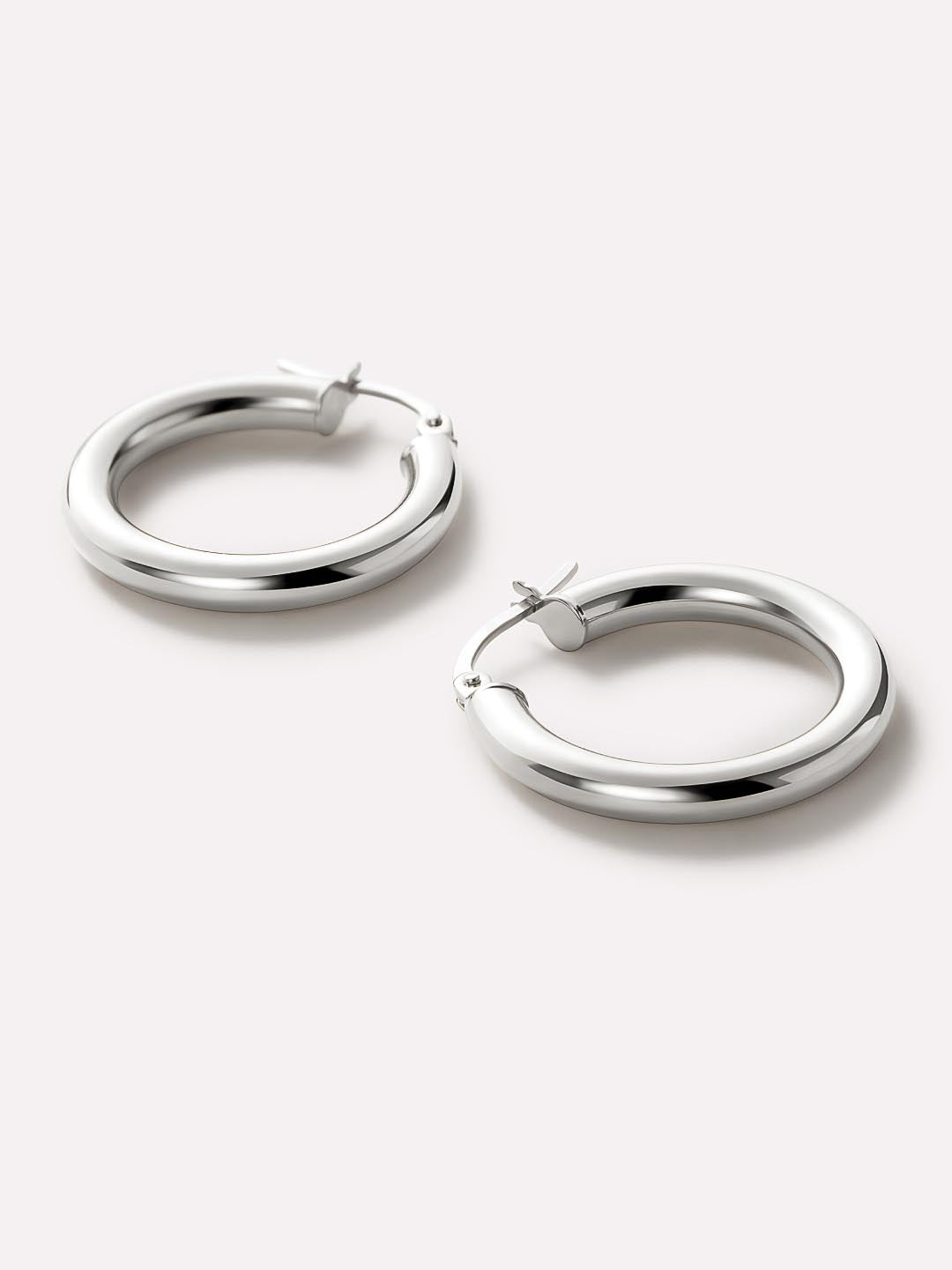 White Gold Hoop Earrings - White Gold Classic Hoops Medium