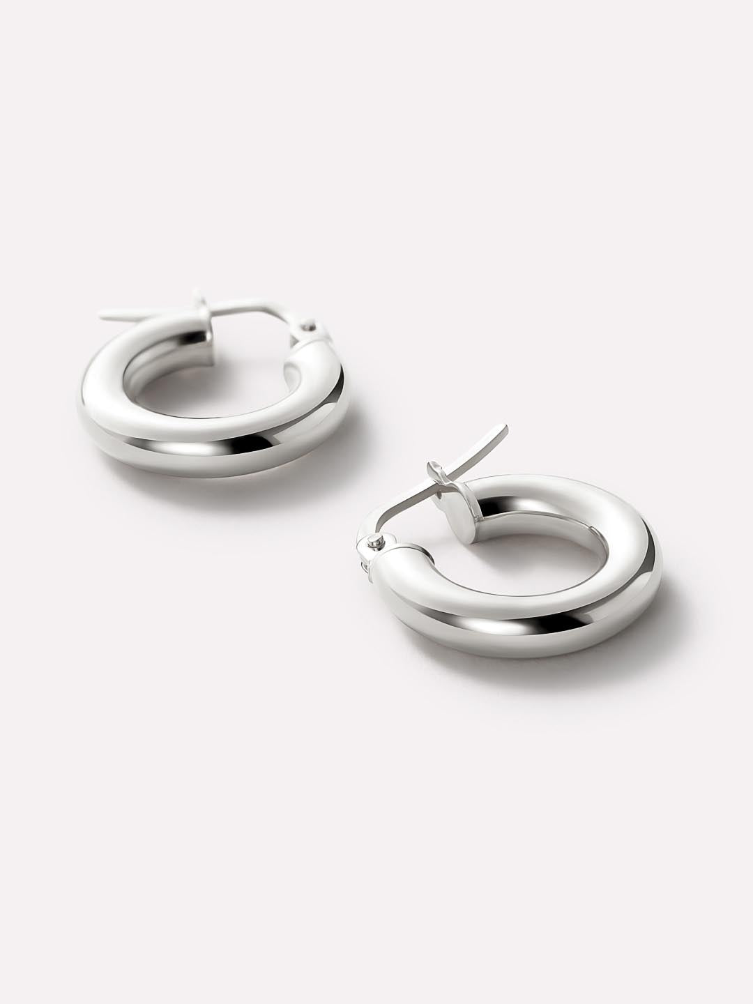 White Gold Hoop Earrings - White Gold Classic Hoops Mini