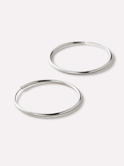 White Gold Hoop Earrings - White Gold Slim Hoops Large