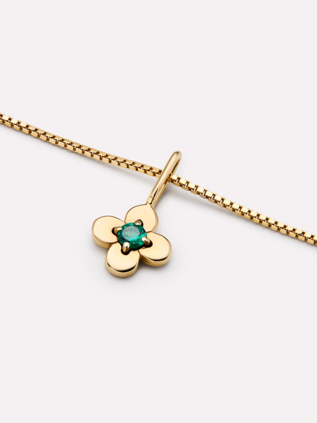 Gold Pendant Necklace - Emerald Flower Charm Necklace