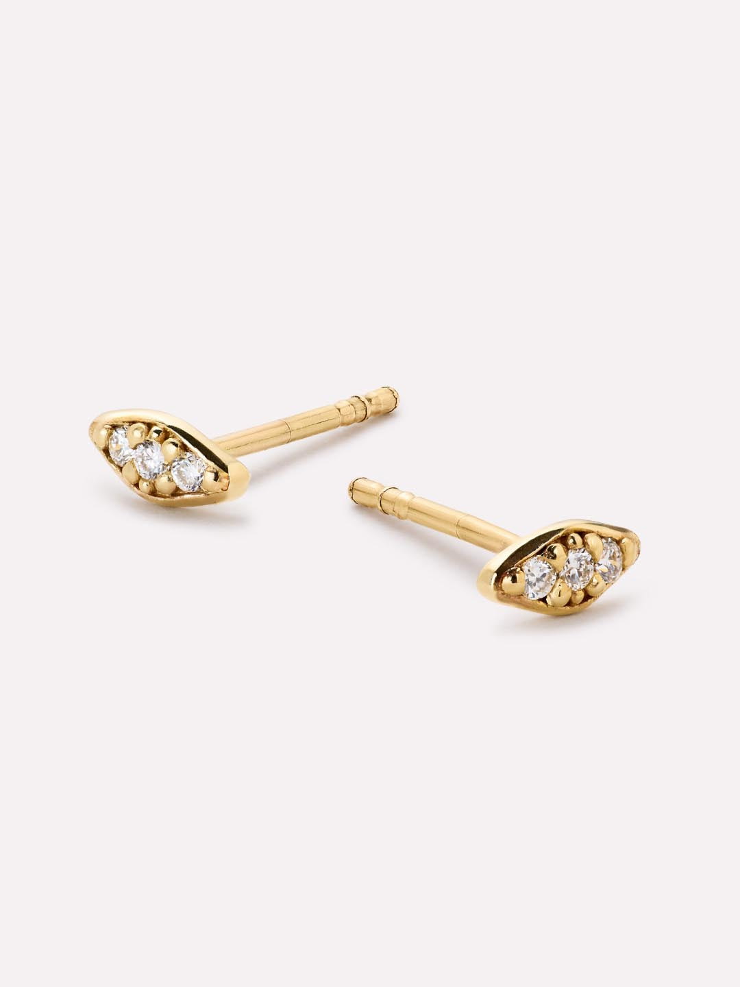 Gold Stud Earrings - Mini Diamond Navette Studs