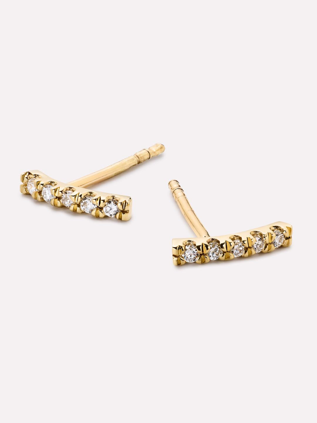 Gold Stud Earrings - Pave Diamond Bar Studs