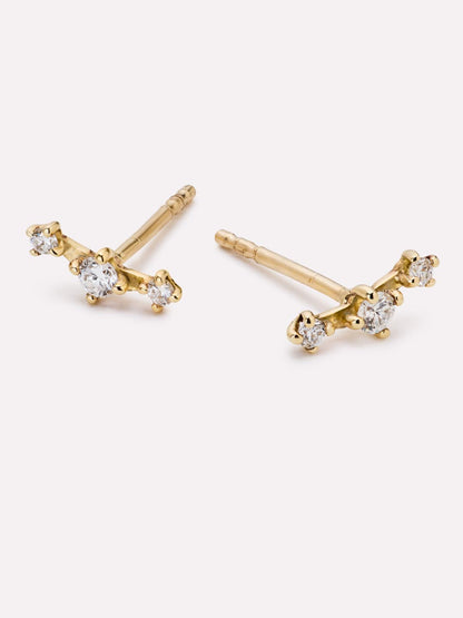 Gold Stud Earrings - Triple Diamond Studs