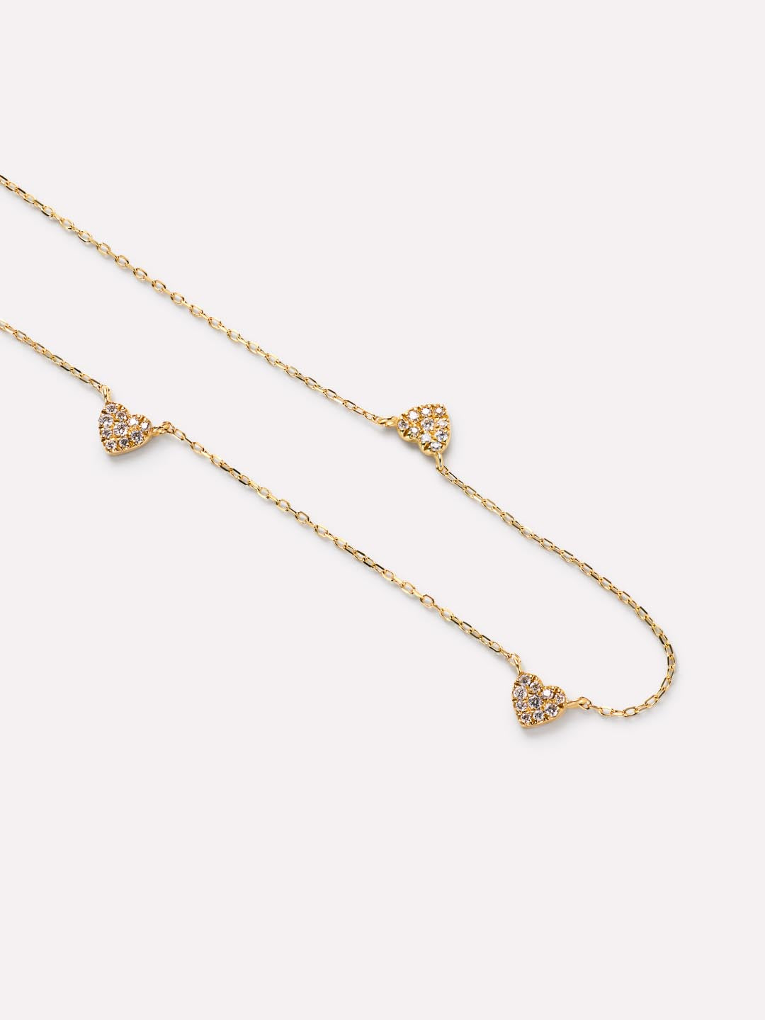 Gold Heart Necklace - Diamond Heart Station Necklace