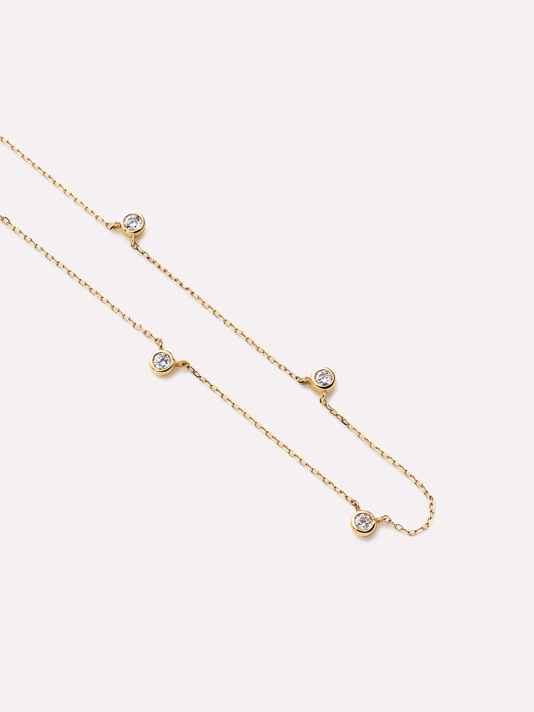 Solid Yellow Gold - Diamond Station Necklace