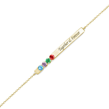 4 Birthstone Bar Bracelet with Engraving