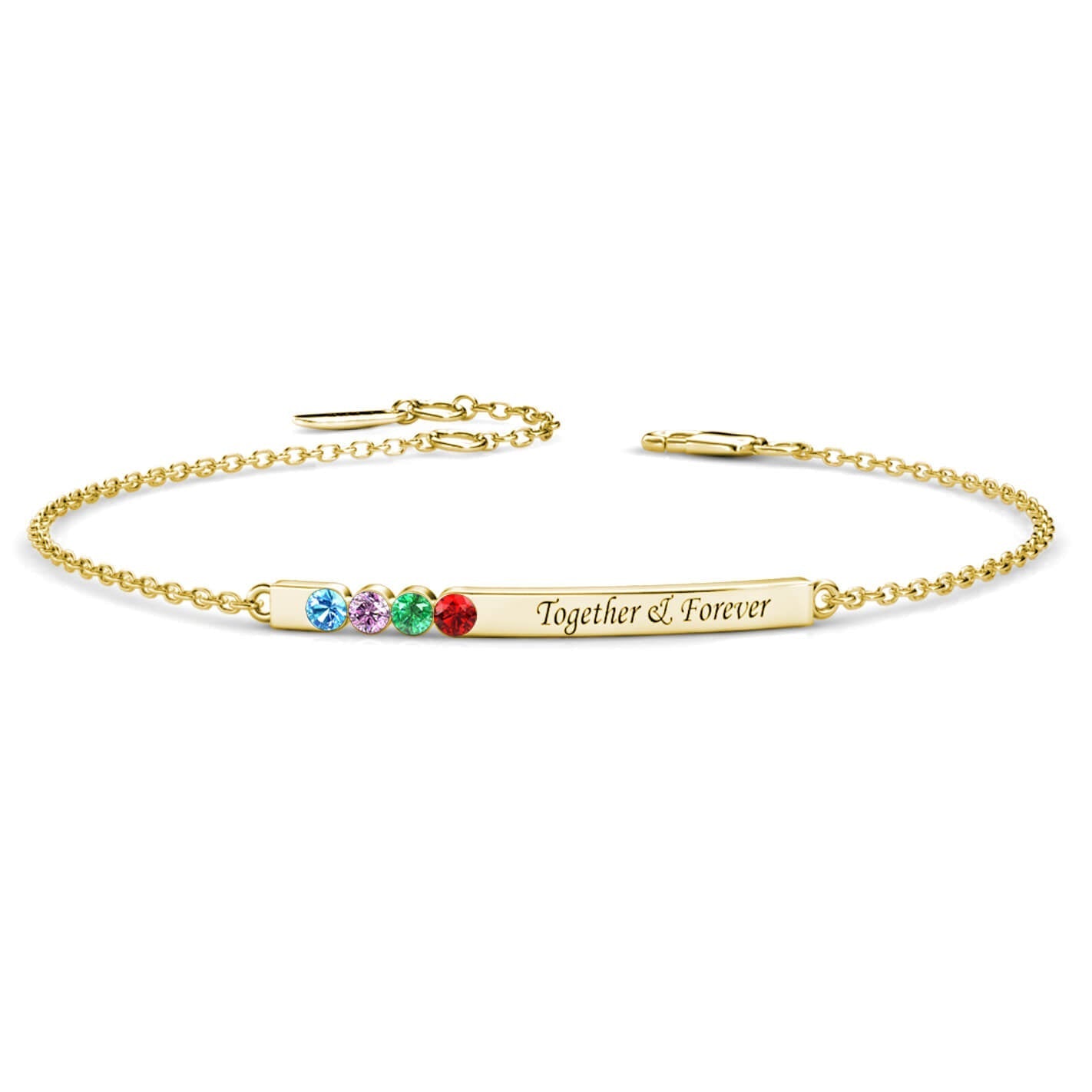 4 Birthstone Bar Bracelet with Engraving