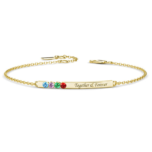 4 Birthstone Bar Bracelet with Engraving