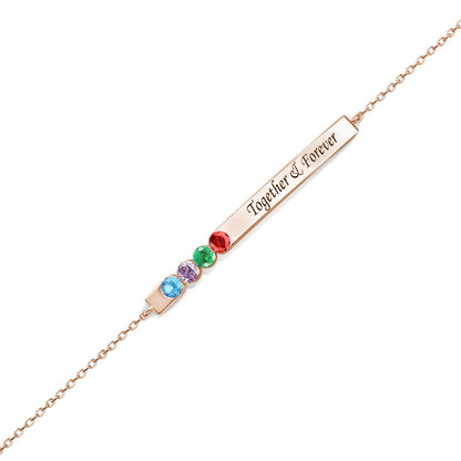 4 Birthstone Bar Bracelet with Engraving