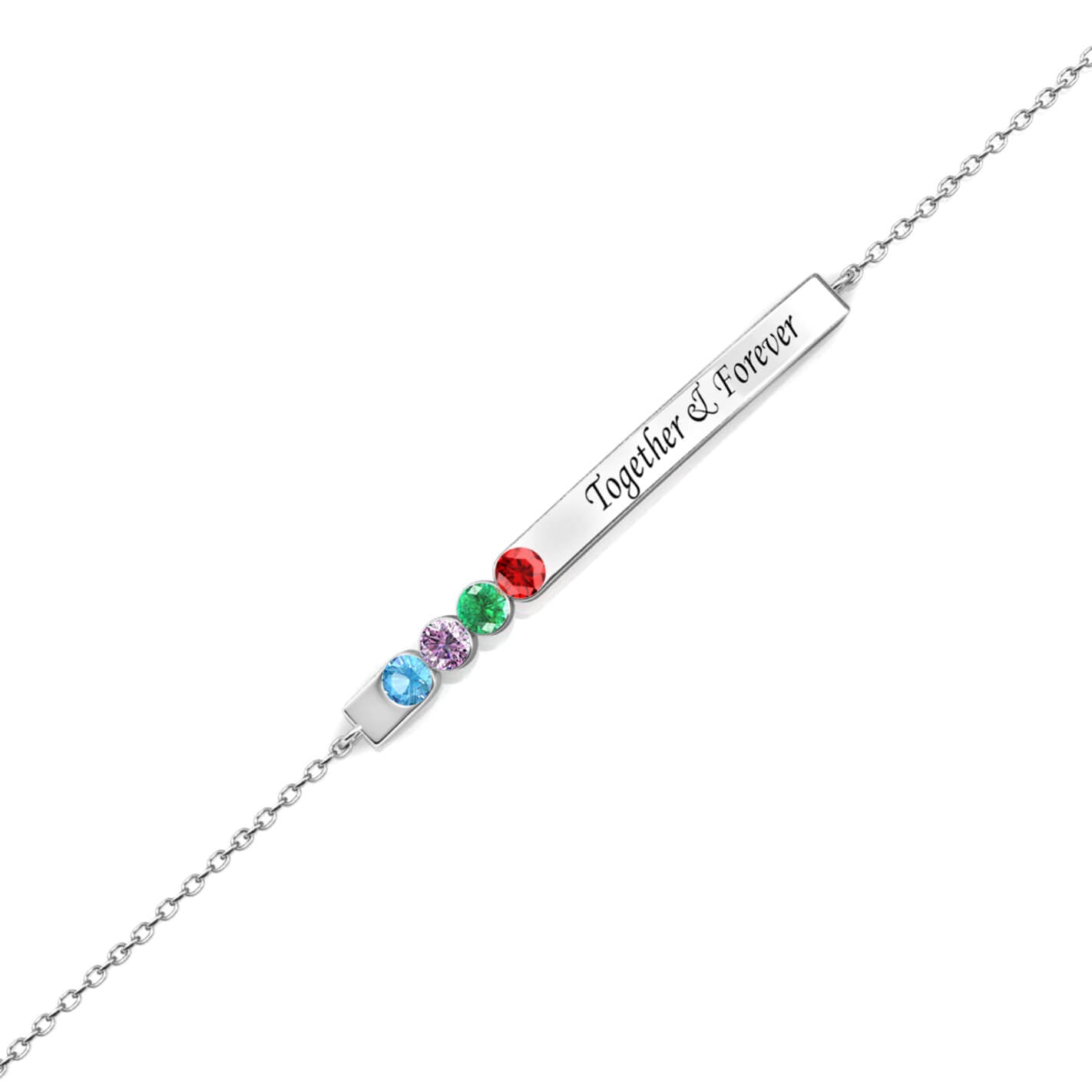 4 Birthstone Bar Bracelet with Engraving