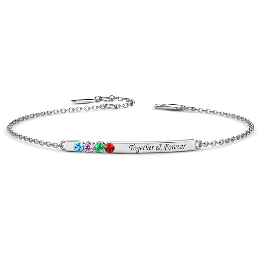 4 Birthstone Bar Bracelet with Engraving