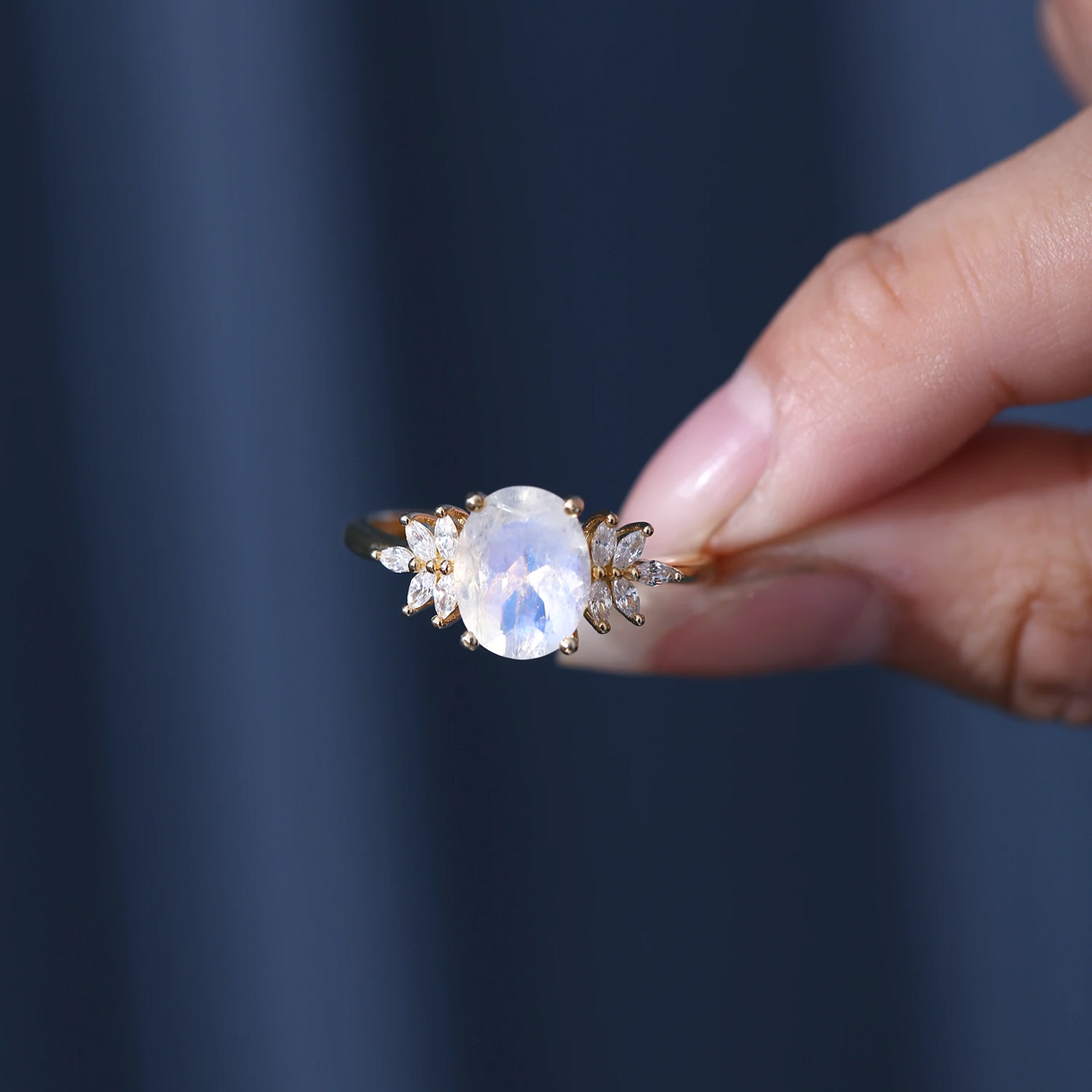 Oval Cluster Moonstone Engagement Ring