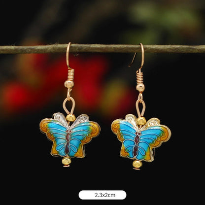 Buddha Stones Lotus Butterfly Flower Alloy Copper Enlightenment Drop Earrings