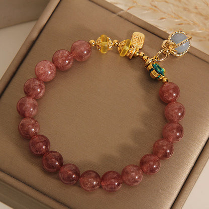 Natural Strawberry Quartz Crystal Aquamarine Fortune Brand Love Bracelet