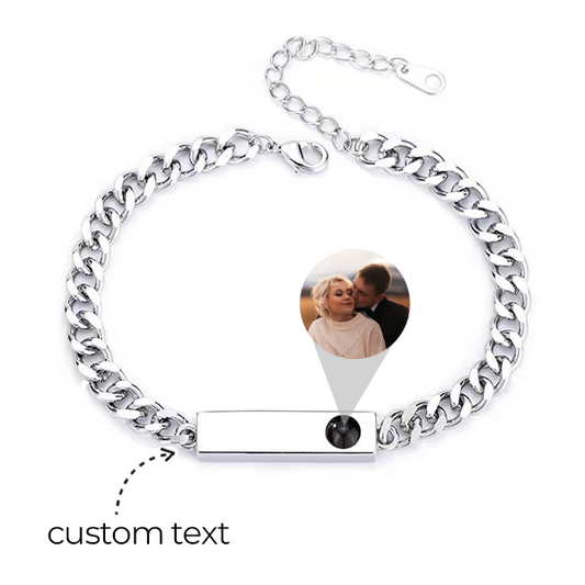 Personalized Engraved Photo Cuban Chain Bracelet For Couples