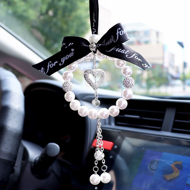 Personalized Photo Bling Bow Tie Pearl Car Mirror Hanging Ornament Accessories