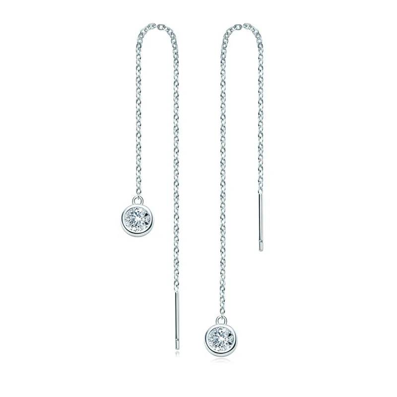 Moissanite Bezel-Set Pull Through Drop Earrings