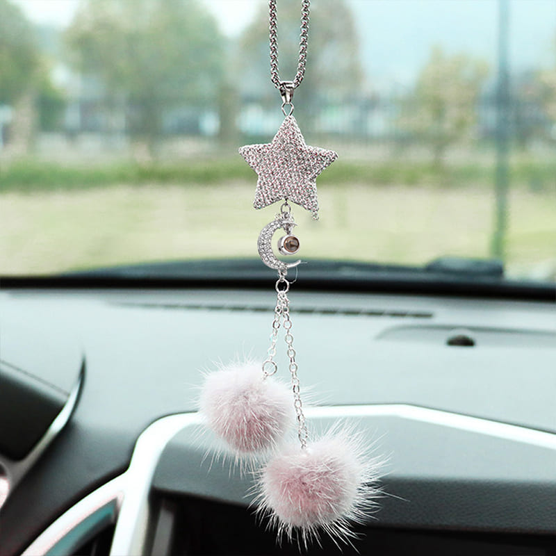 Personalized Crystal Pentagram Car Mirror Ornament with Custom Photo