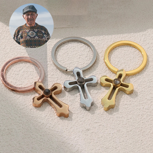 Personalized Cross Memorial Photo Keychain