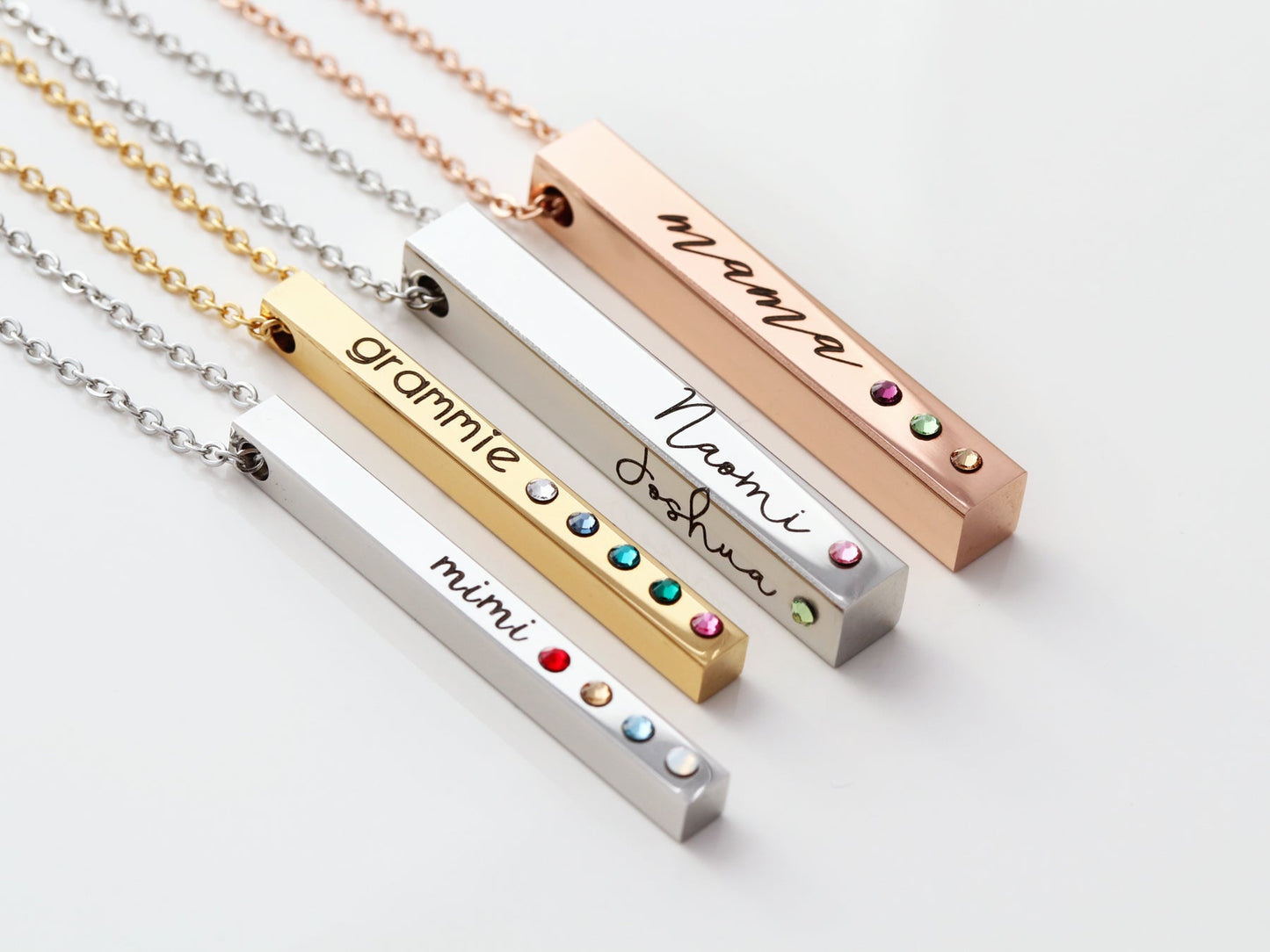 4 Sided Birthstone Bar Necklace