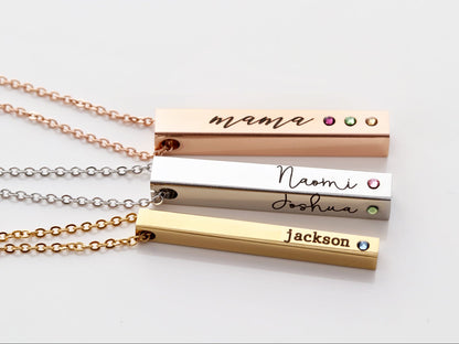 4 Sided Birthstone Bar Necklace