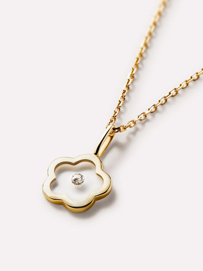 Gold Pendant - Flower Floating Diamond Charm