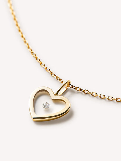 Gold Pendant - Heart Floating Diamond Charm