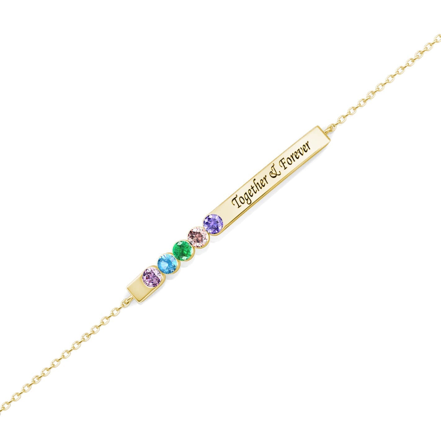 5 Birthstone Bar Bracelet with Engraving