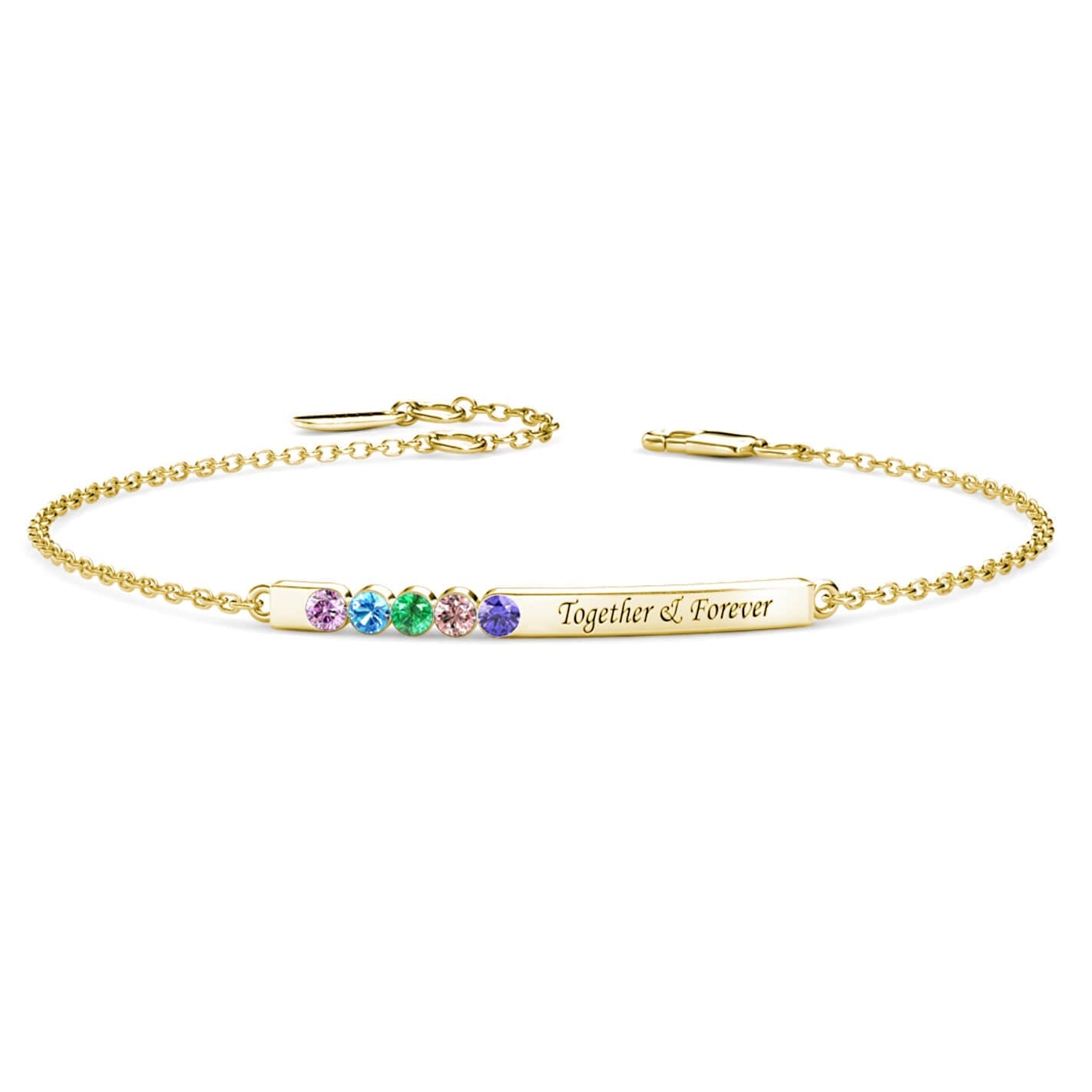 5 Birthstone Bar Bracelet with Engraving