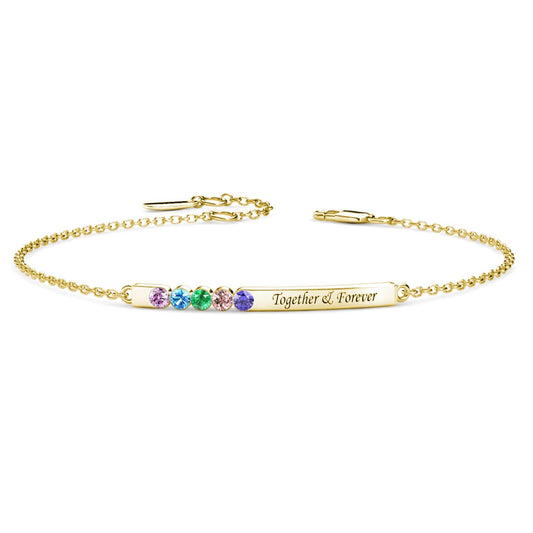 5 Birthstone Bar Bracelet with Engraving