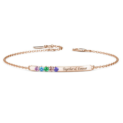 5 Birthstone Bar Bracelet with Engraving