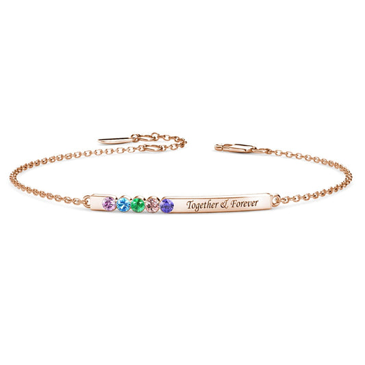 5 Birthstone Bar Bracelet with Engraving