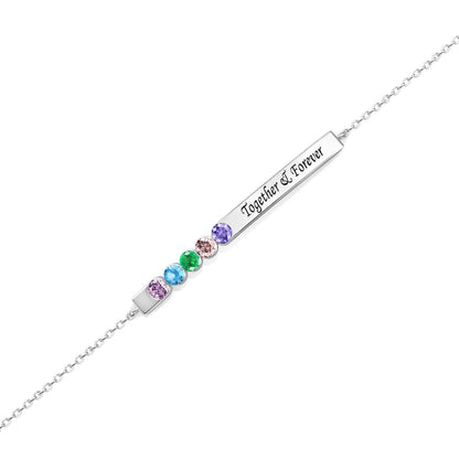 5 Birthstone Bar Bracelet with Engraving