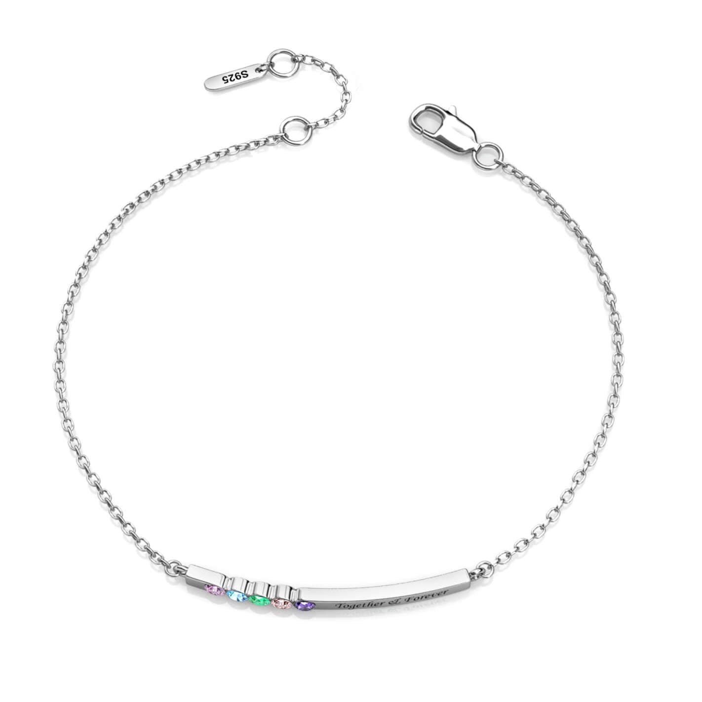 5 Birthstone Bar Bracelet with Engraving