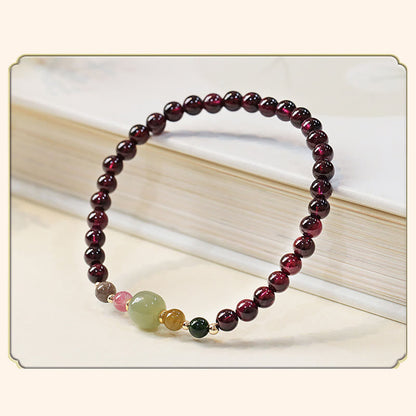 Buddha Stones Natural Garnet Hetian Jade Tourmaline Bead Passion Bracelet