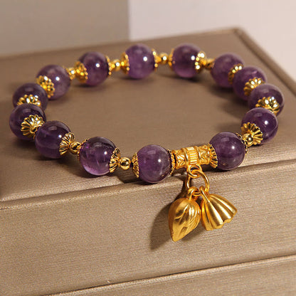 Buddha Stones Natural Amethyst Lotus Healing Spiritual Bracelet