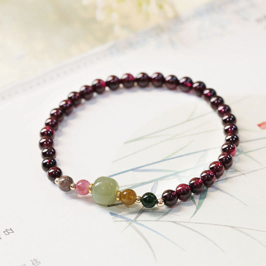 Buddha Stones Natural Garnet Hetian Jade Tourmaline Bead Passion Bracelet