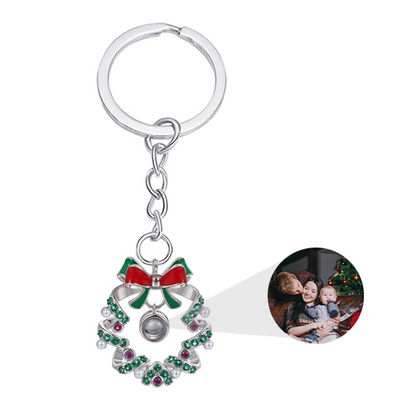 Personalized Christmas Wreath Photo Keychain