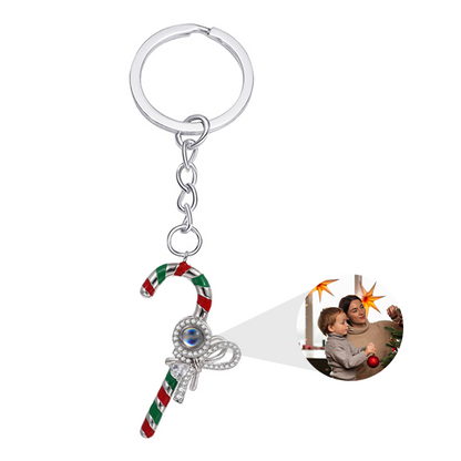 Personalized Christmas Candy Cane Photo Keychain