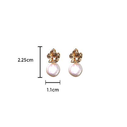 Buddha Stones 925 Sterling Silver Natural Baroque Pearl Flower Healing Drop Earrings