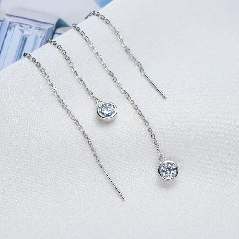 Moissanite Bezel-Set Pull Through Drop Earrings