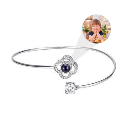 Personalized Four-Leaf Clover Photo Bangle Bracelet