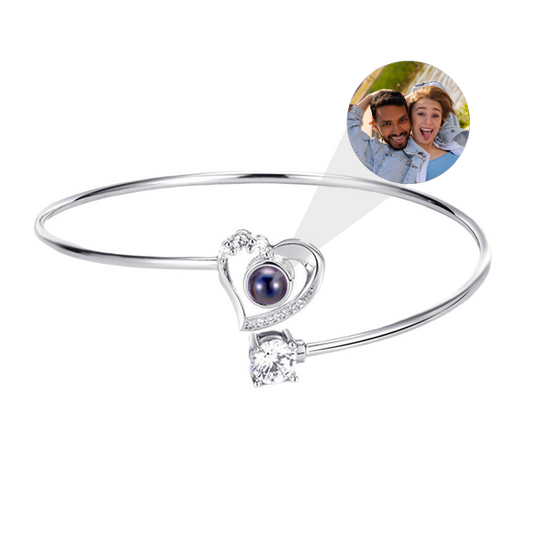 Personalized Heart-Shaped Photo Bangle Bracelet