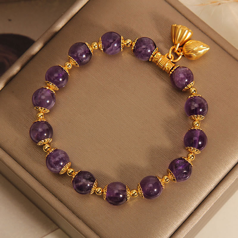 Buddha Stones Natural Amethyst Lotus Healing Spiritual Bracelet