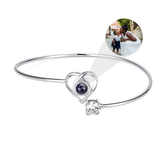 Personalized Heart Bangle Bracelet With Photo Inside