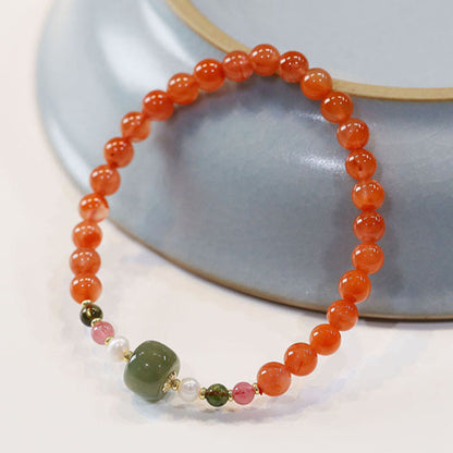 Buddha Stones Natural Red Agate Hetian Jade Bead Confidence Calm Bracelet