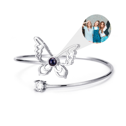 Personalized Hollow Butterfly Photo Bangle Bracelet