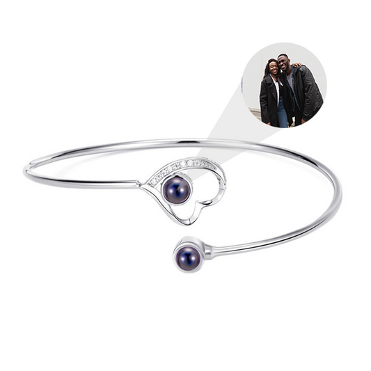 Personalized Asymmetrical Heart Photo Bangle Bracelet