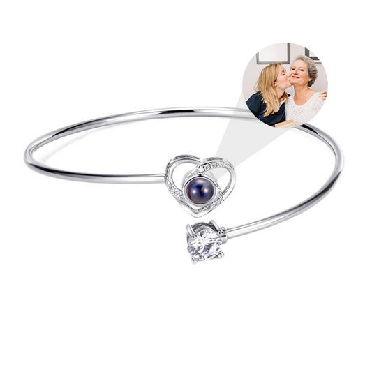 Personalized Rotating Heart Photo Bangle Bracelet